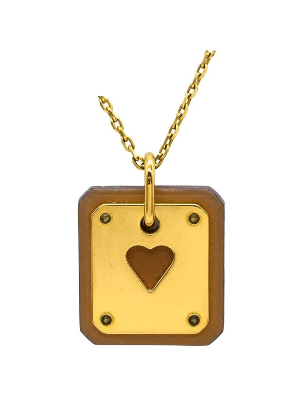 Hermes Necklace As de Coeur PM Playing Cards Ace of Heart Leather Brown Gold